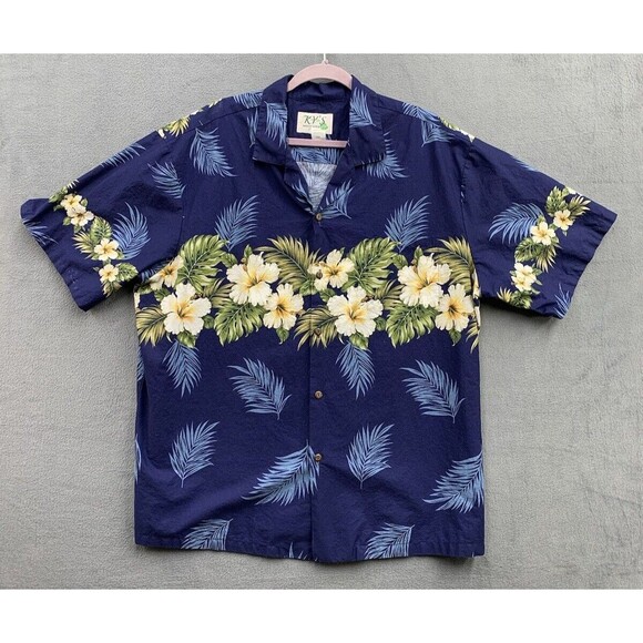 Vintage KY's Hawaiian Aloha Camp Shirt Size 2XL Floral Cotton Button Up USA - Picture 1 of 14